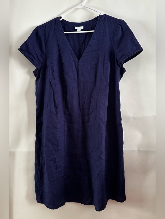 J. Jill Dresses & Skirts - J.Jill Love Linen 100% Linen Shift Dress Navy V-Neck Cap Sleeve Sz L coastal